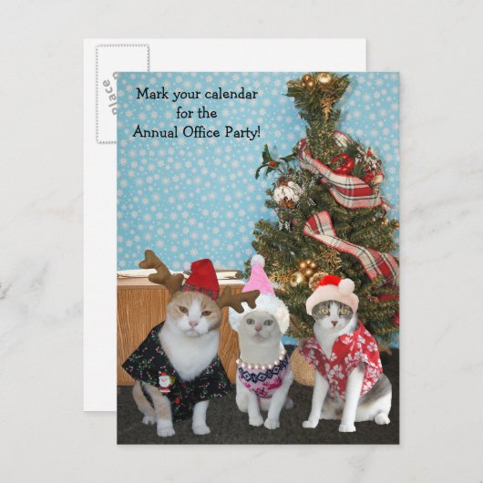 Grappige kat collega's / Kantoor partij Uitnodiging Briefkaart (Voorkant / Achterkant)