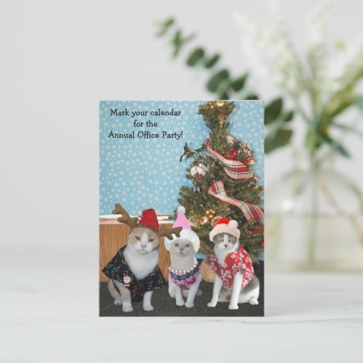 Grappige kat collega's / Kantoor partij Uitnodiging Briefkaart (Staand voorkant)