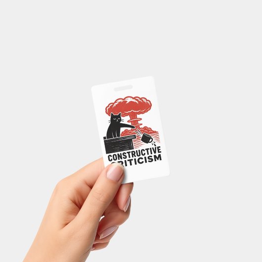 Grappige kat constructieve kritiek Linocut Meme Badge (Handheld)