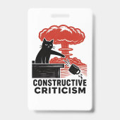 Grappige kat constructieve kritiek Linocut Meme Badge (Achterkant)