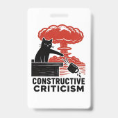Grappige kat constructieve kritiek Linocut Meme Badge (Voorzijde)