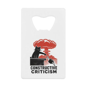 Grappige kat constructieve kritiek Linocut Meme Creditkaart Flessenopener