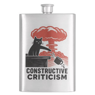 Grappige kat constructieve kritiek Linocut Meme Flacon
