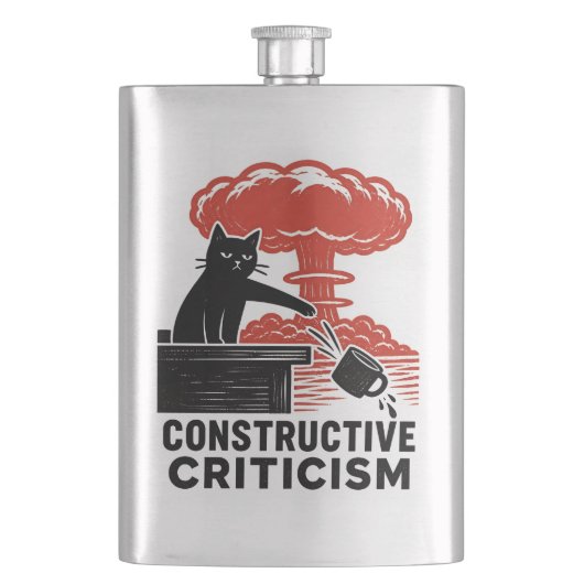 Grappige kat constructieve kritiek Linocut Meme Flacon (Voorkant)