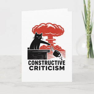 Grappige kat constructieve kritiek Linocut Meme Kaart