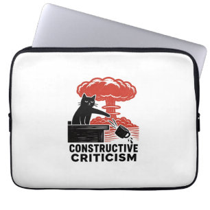 Grappige kat constructieve kritiek Linocut Meme Laptop Sleeve