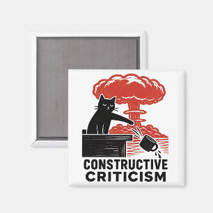 Grappige kat constructieve kritiek Linocut Meme Magneet