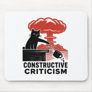 Grappige kat constructieve kritiek Linocut Meme Muismat