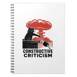 Grappige kat constructieve kritiek Linocut Meme Notitieboek