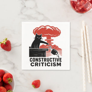 Grappige kat constructieve kritiek Linocut Meme Servet