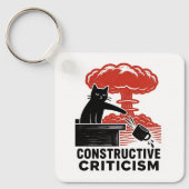 Grappige kat constructieve kritiek Linocut Meme Sleutelhanger (Voorkant)