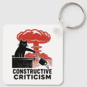 Grappige kat constructieve kritiek Linocut Meme Sleutelhanger (Achterkant)
