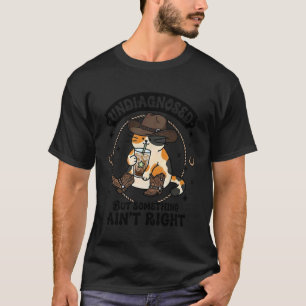 Grappige Kat Cowboy Hoed Iced Coffee Niet-gediagno T-shirt