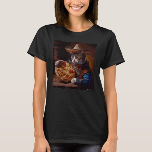 Grappige Kat Cowboy Pizza T-shirt (Voorkant)
