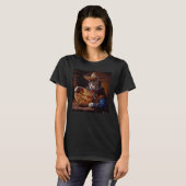 Grappige Kat Cowboy Pizza T-shirt (Voorkant volledig)