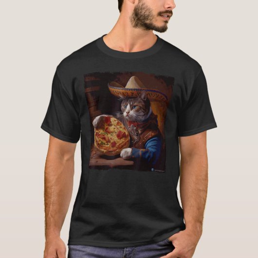 Grappige Kat Cowboy Pizza T-shirt (Voorkant)