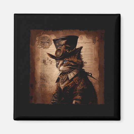 Grappige Kat Cowboy Steampunk Magneet (Voorkant)