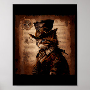 Grappige Kat Cowboy Steampunk Poster