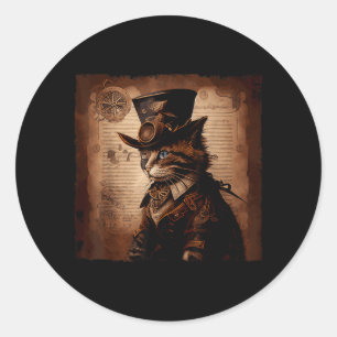 Grappige Kat Cowboy Steampunk Ronde Sticker