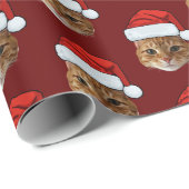 Grappige Kat Custom Gezicht Foto Santa Hat Kerstmi Cadeaupapier (Rol Hoek)