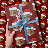 Grappige Kat Custom Gezicht Foto Santa Hat Kerstmi Cadeaupapier
