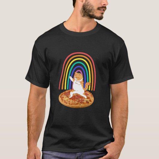 Grappige kat dansen op pizza regenboog t-shirt (Voorkant)