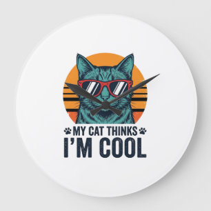 Grappige Kat Denkt Dat Ik Cool Ben Vintage Grote Klok