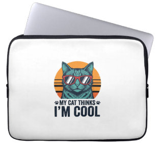 Grappige Kat Denkt Dat Ik Cool Ben Vintage Laptop Sleeve
