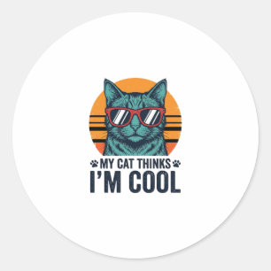 Grappige Kat Denkt Dat Ik Cool Ben Vintage Ronde Sticker