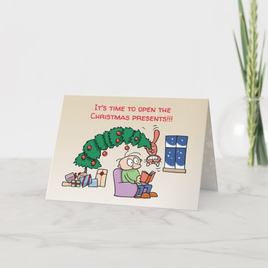 Grappige kat die aan de kerstboom hangt, foto feestdagen kaart (Voorkant)