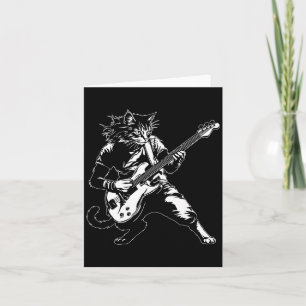 Grappige kat die B-gitaar speelt Rockmuziek liefhe Kaart
