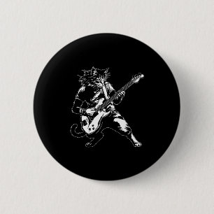 Grappige kat die B-gitaar speelt Rockmuziek liefhe Ronde Button 5,7 Cm