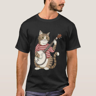 Grappige kat die banjo speelt Dierenmuziek Kunst T-shirt
