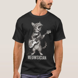 Grappige Kat die Basgitaar Speelt Meowsician Pun T-shirt