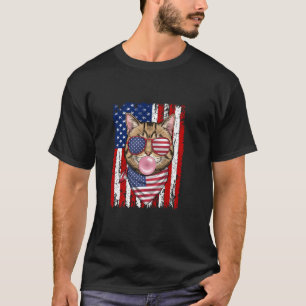 Grappige kat die bubbel blaast 4 juli kattenliefhe t-shirt