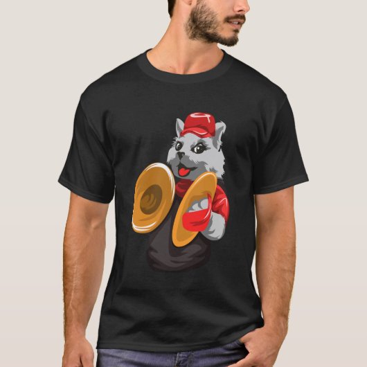 Grappige kat die cymbals percussie muziek speelt t-shirt (Voorkant)