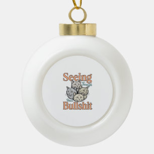 Grappige kat die door je vintage ontwerp heen kijk keramische bal ornament