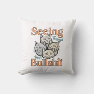 Grappige kat die door je vintage ontwerp heen kijk kussen