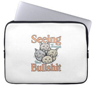 Grappige Kat Die Door Je Vintage Ontwerp Heen Kijk Laptop Sleeve