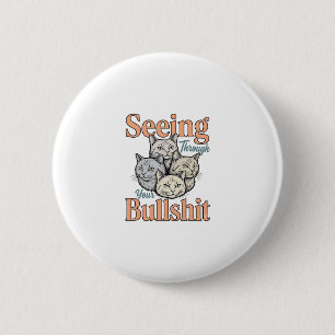 Grappige kat die door je vintage ontwerp heen kijk ronde button 5,7 cm