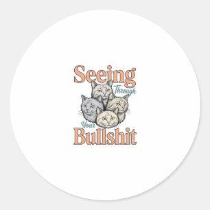 Grappige Kat Die Door Je Vintage Ontwerp Heen Kijk Ronde Sticker