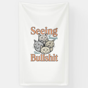 Grappige kat die door je vintage ontwerp heen kijk spandoek