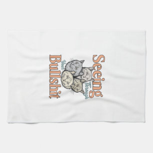 Grappige Kat die Door je Vintage Ontwerp Heen Kijk Theedoek