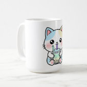 Grappige kat die een leuk drankje drinkt koffiemok (Voorkant links)