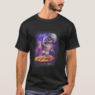 Grappige Kat Die Een Pizza Vliegt Ruimtevaarder Ki T-shirt