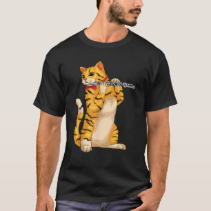 Grappige kat die fluit speelt Cool dier muzikant F T-shirt
