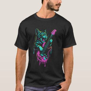 Grappige kat die gitaar speelt Rock and Roll Drip  T-shirt