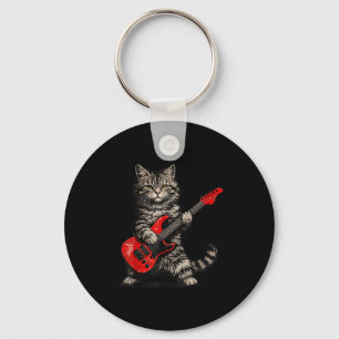 Grappige kat die gitaar speelt rock and roll manne sleutelhanger