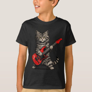 Grappige kat die gitaar speelt rock and roll manne t-shirt