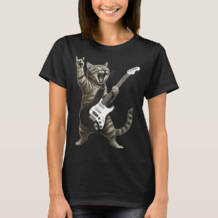 Grappige kat die gitaar speelt rock and roll manne t-shirt